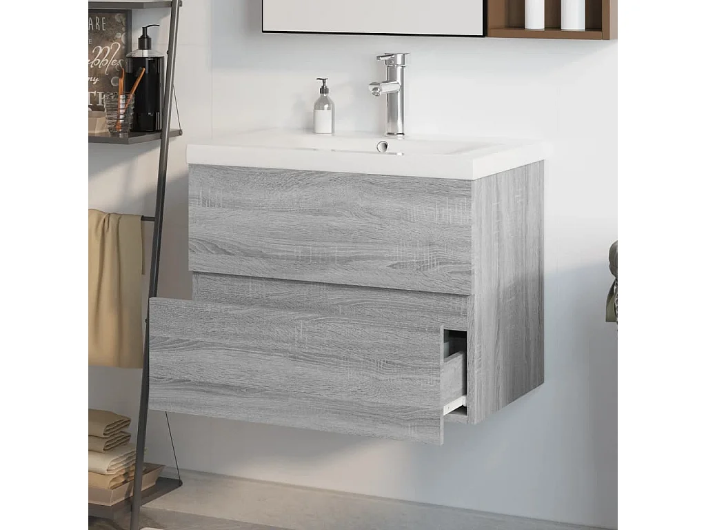 Mobile Bagno e Lavabo Integrato Grigio Sonoma Legno Multistrato