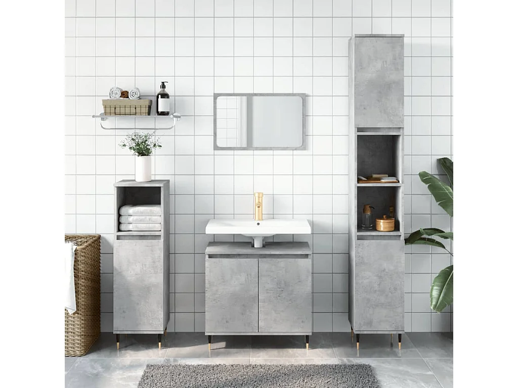 Armadietto da Bagno Grigio Cemento 58x33x60cm Legno Multistrato