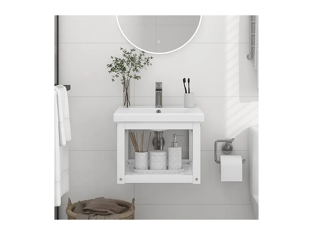 Cadre de lavabo de salle de bain mural Blanc 40x38x31 cm Fer