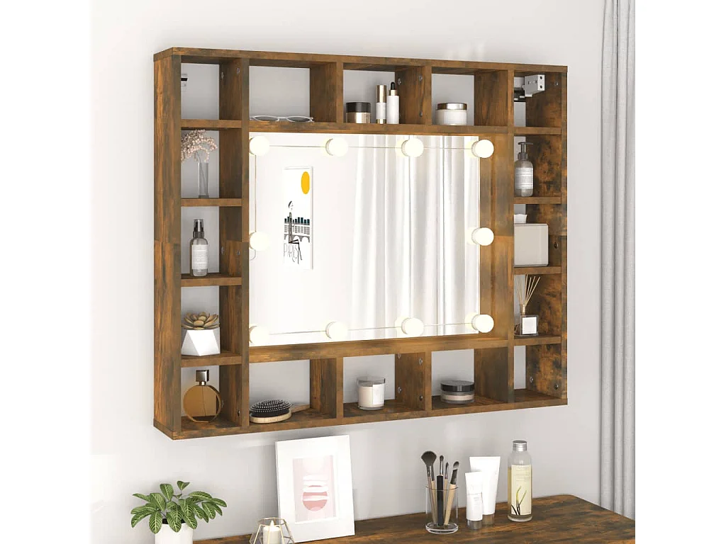 Armoire à miroir avec LED Chêne fumé 91x15x76,5 cm