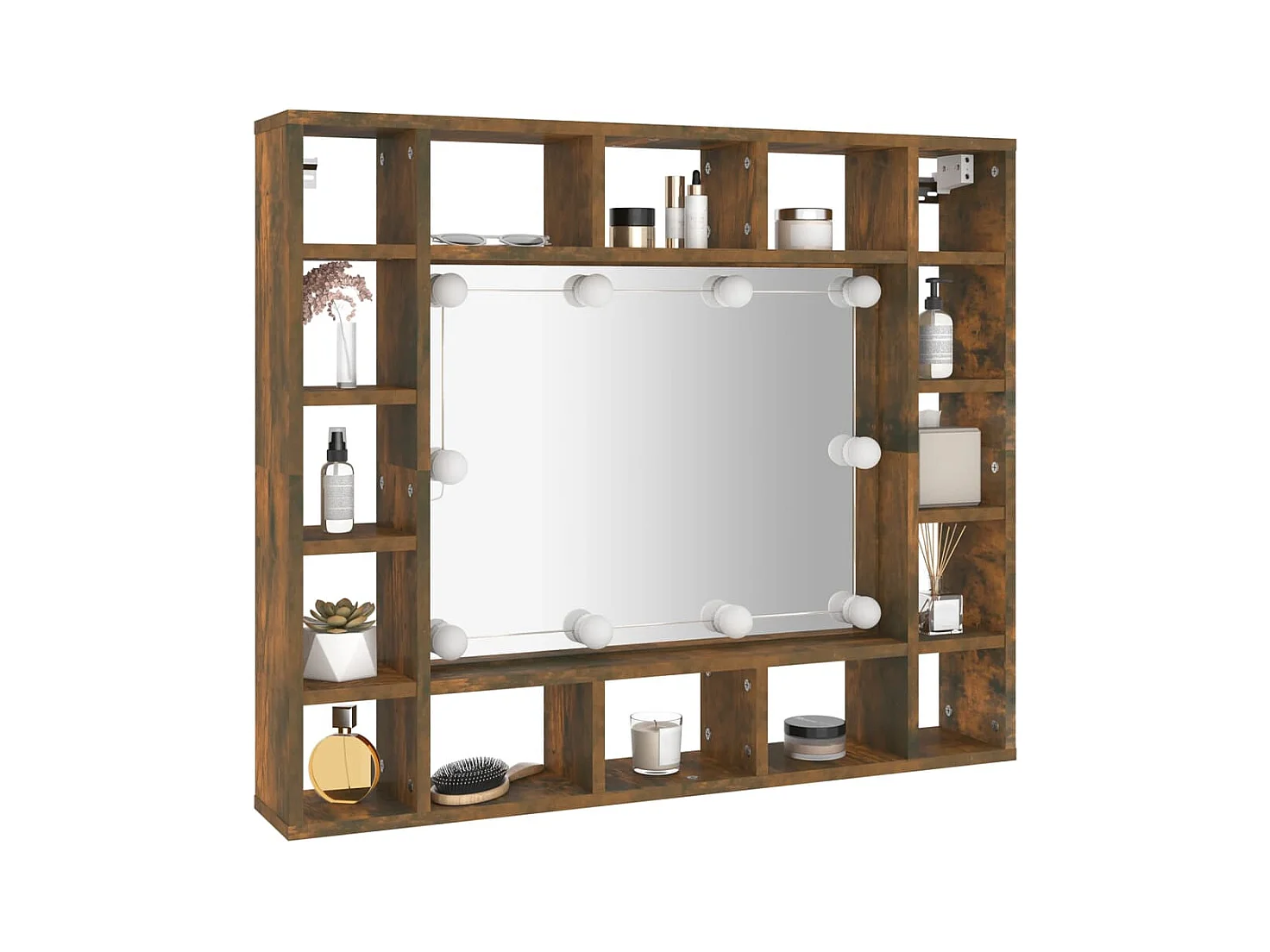 Armoire à miroir avec LED Chêne fumé 91x15x76,5 cm