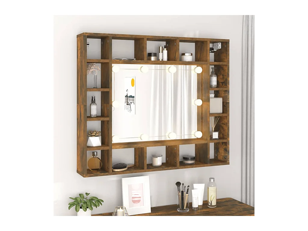 Armoire à miroir avec LED Chêne fumé 91x15x76,5 cm