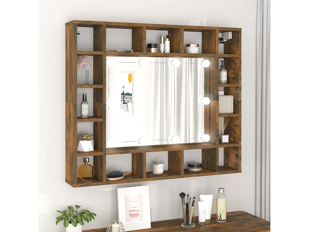 Spiegelschrank mit LED Räuchereiche 91x15x76,5 cm