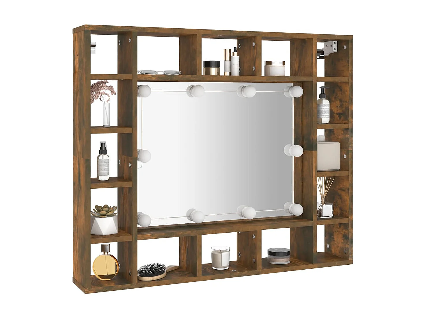 Spiegelschrank mit LED Räuchereiche 91x15x76,5 cm