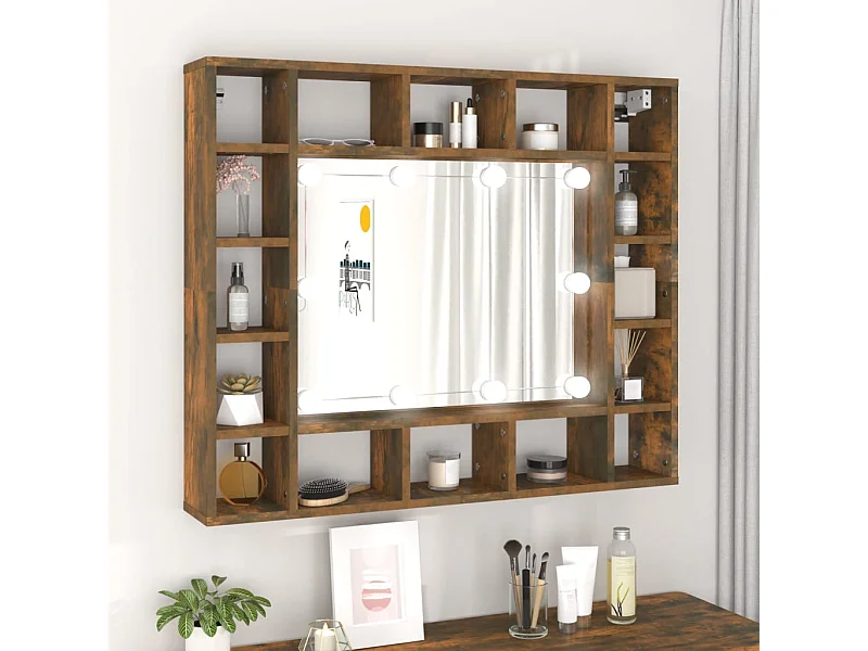 Spiegelschrank mit LED Räuchereiche 91x15x76,5 cm