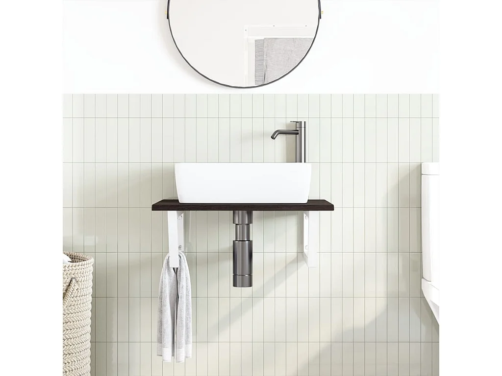 Ripiano a Parete per Lavabo in Acciaio e Massello di Rovere