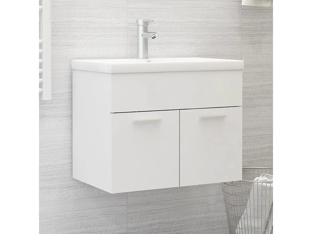 Armoire d'évier avec lavabo intégré Blanc Aggloméré