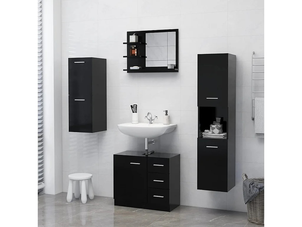 Miroir de salle de bain noir 60x10,5x45 cm bois d’ingénierie