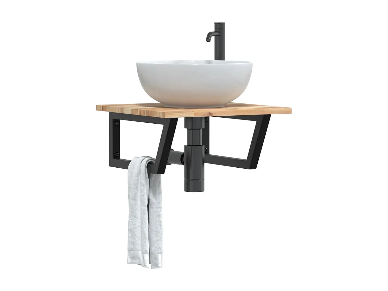 Estante de lavabo de pared acero y madera maciza de acacia