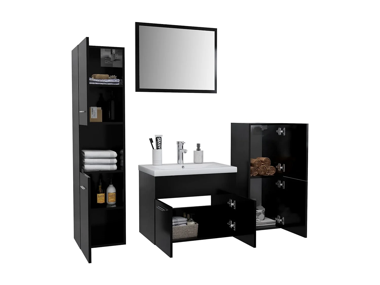 Ensemble de meubles de salle de bain Noir Aggloméré