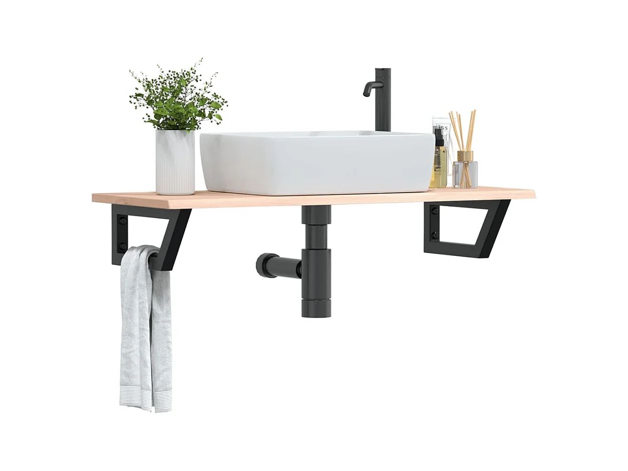 Waschtischplatte mit Halterung Stahl und Massivholz Eiche