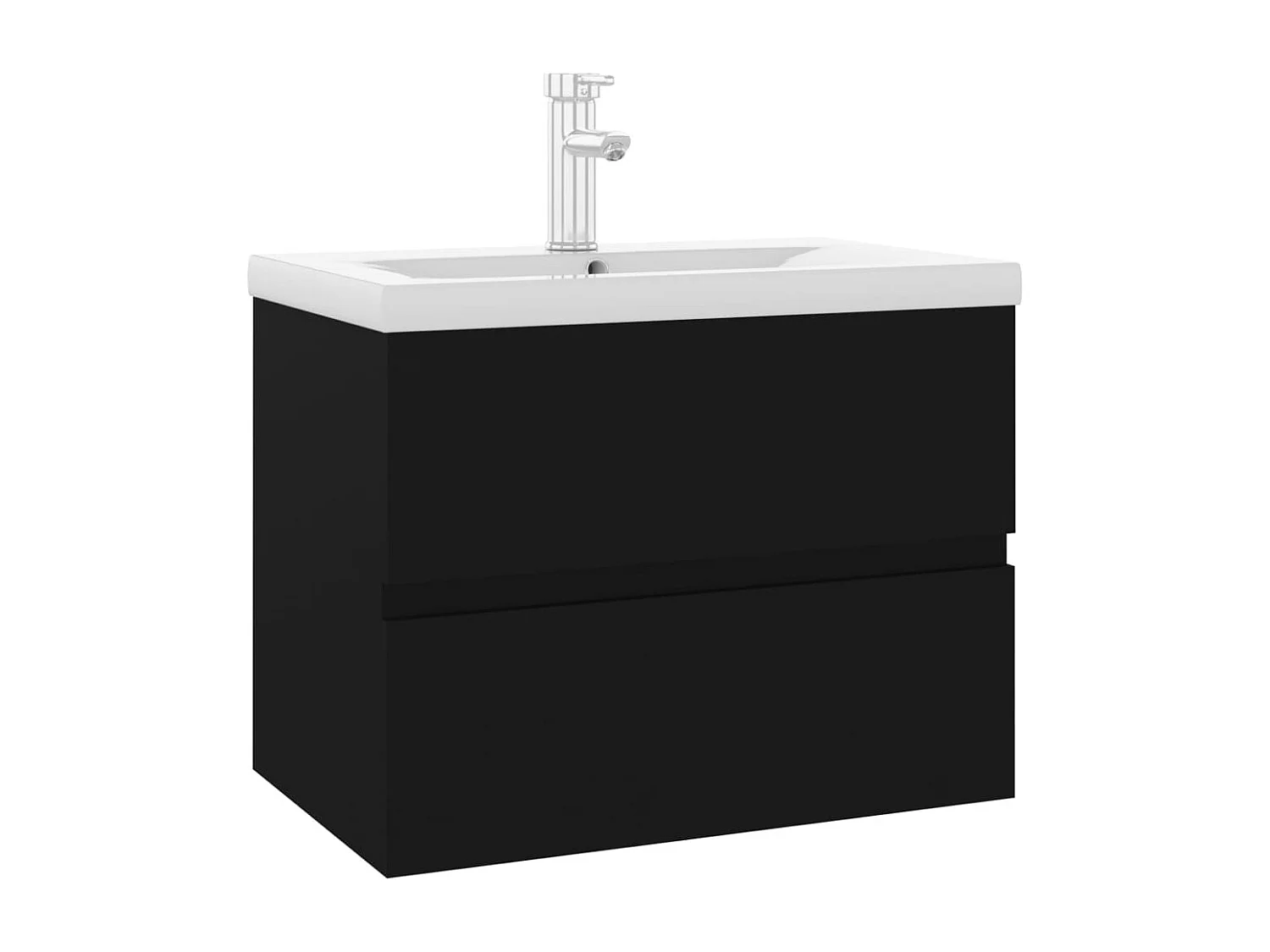 Waschbeckenunterschrank mit Einbaubecken Schwarz Holzwerkstoff