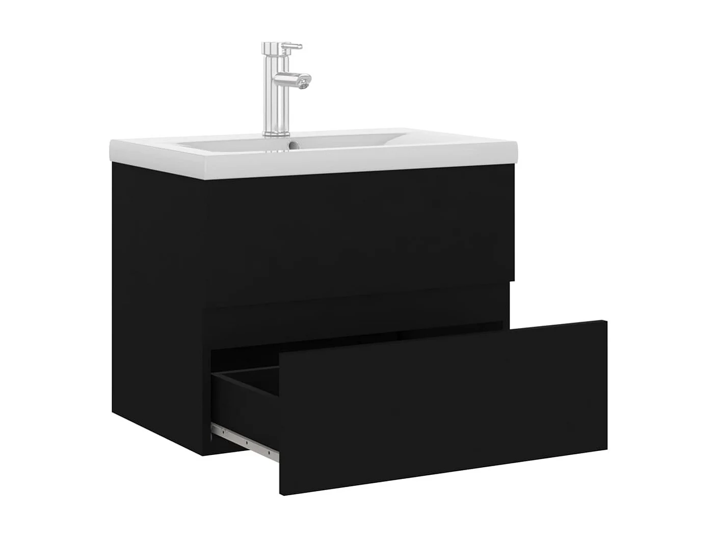 Waschbeckenunterschrank mit Einbaubecken Schwarz Holzwerkstoff