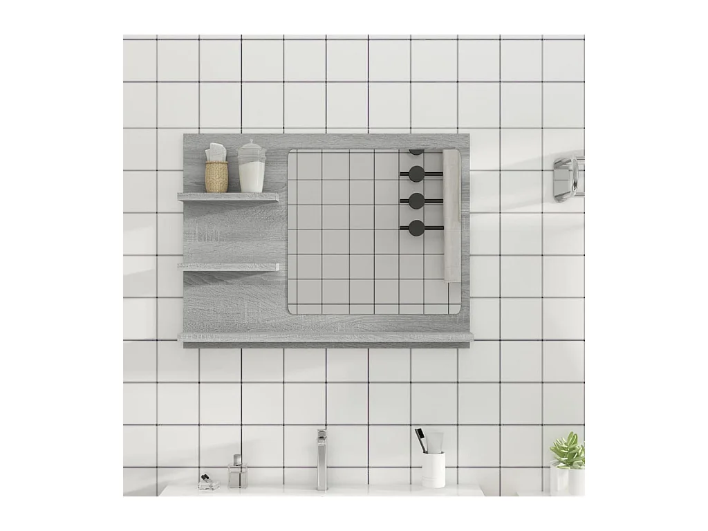 Specchio da Bagno Grigio Sonoma 60x10,5x45 cm Legno Multistrato