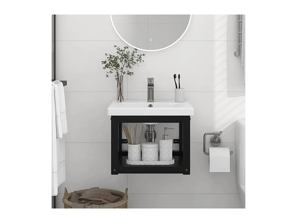 Cadre de lavabo de salle de bain mural Noir 40x38x31 cm Fer