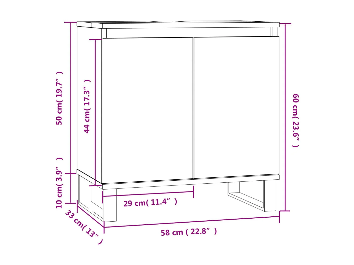Mobile da Bagno Bianco 58x33x60 cm in Legno Multistrato