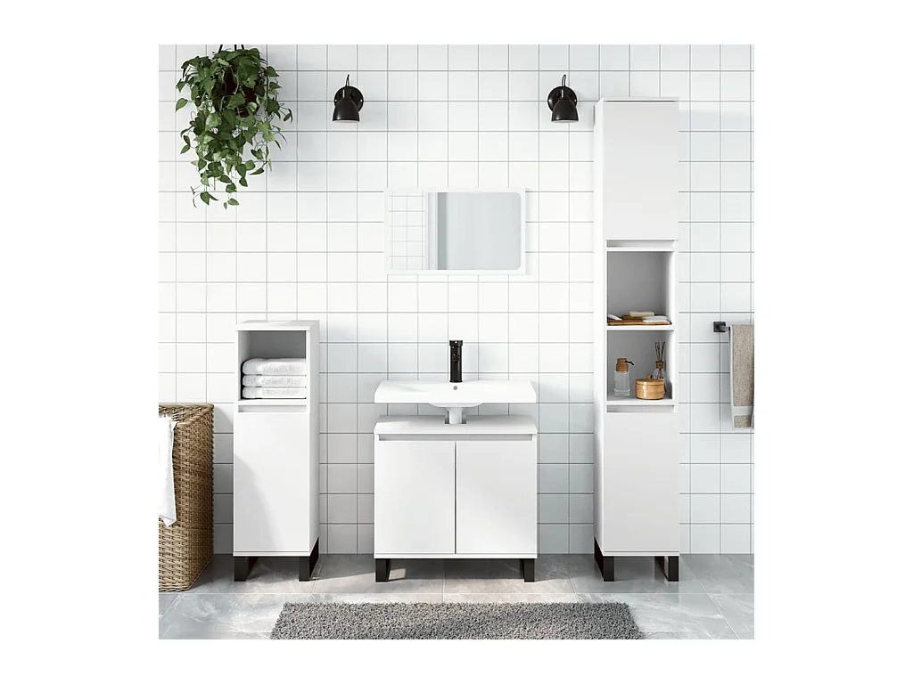 Mobile da Bagno Bianco 58x33x60 cm in Legno Multistrato