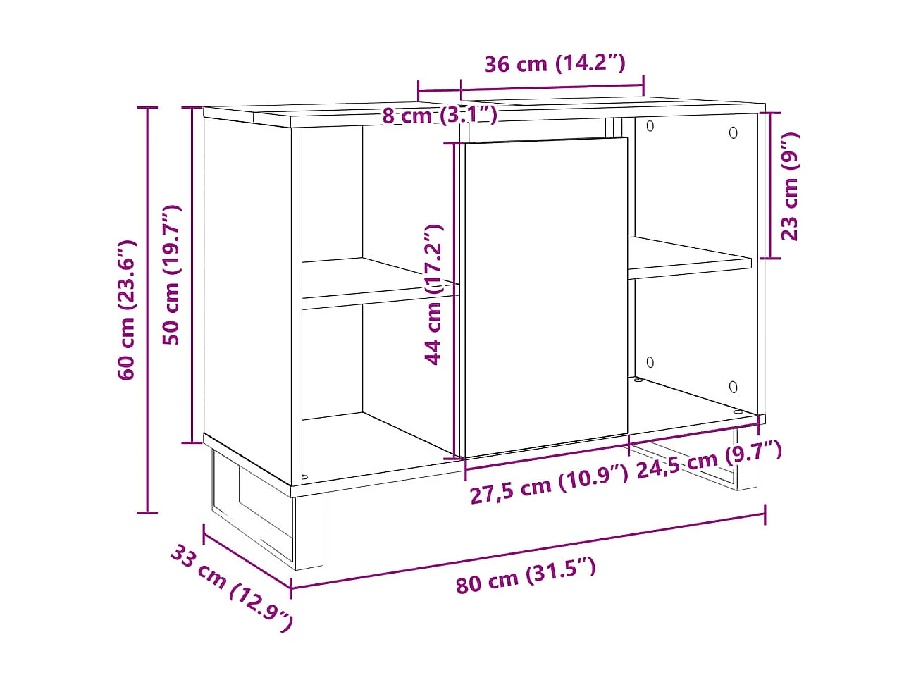 Armoire salle de bain chêne sonoma 80x33x60cm bois d'ingénierie