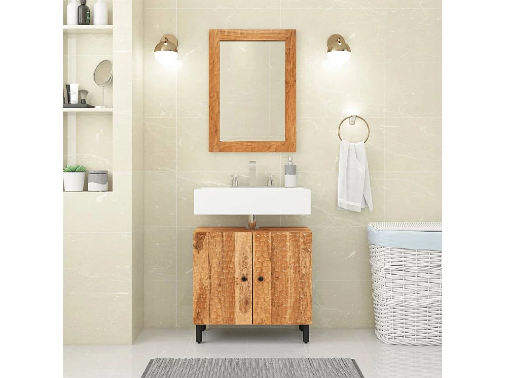 Armario de lavabo para baño madera maciza de acacia 62x33x58 cm