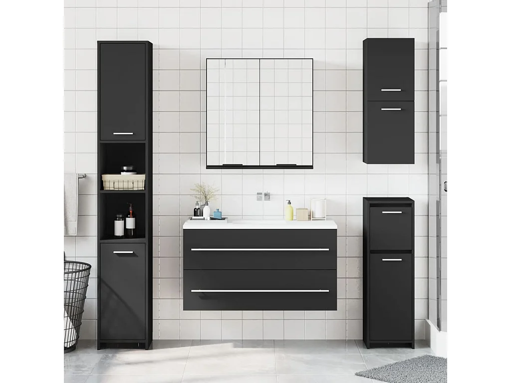 Armoire à miroir de salle de bain noir bois d’ingénierie