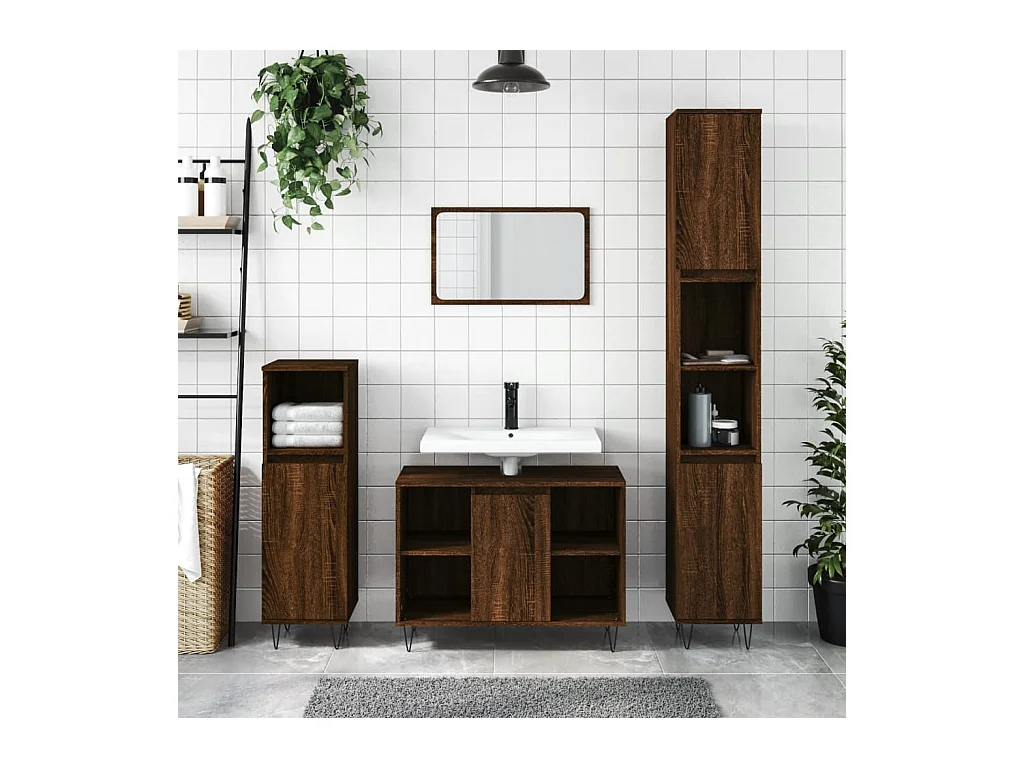 Armoire de bain chêne marron 30x30x100 cm bois d'ingénierie