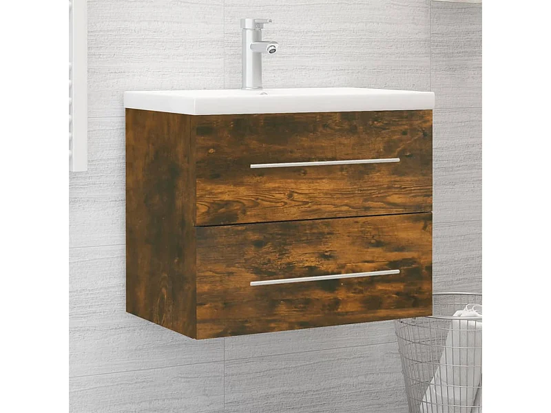 Meuble lavabo avec bassin intégré Chêne fumé Bois d'ingénierie