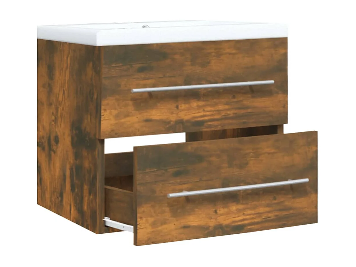 Meuble lavabo avec bassin intégré Chêne fumé Bois d'ingénierie