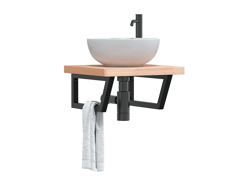 Waschbeckenregal Wandmontage Stahl und Massivholz Buche