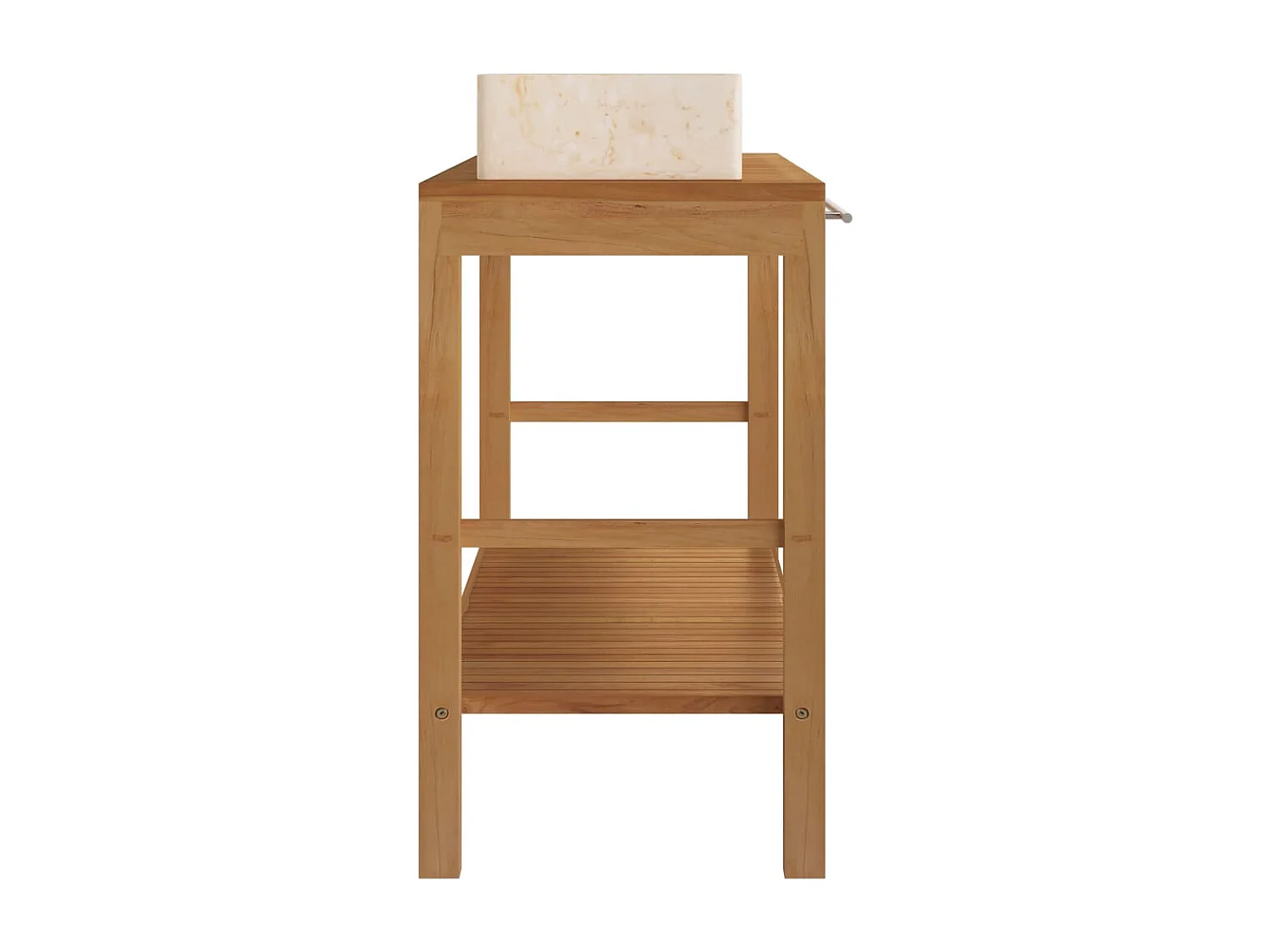 Armoire de toilette en teck solide avec lavabos en marbre Crème