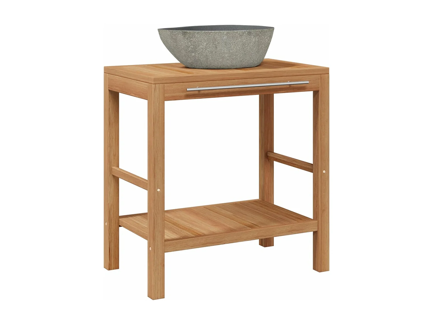 Waschtisch Massivholz Teak mit Waschbecken aus Flussstein