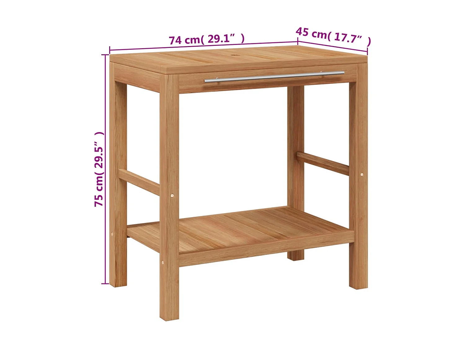 Waschtisch Massivholz Teak mit Waschbecken aus Flussstein