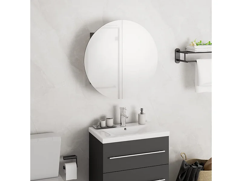 Armadio da Bagno con Specchio Rotondo e LED Grigio 40x40x17,5cm