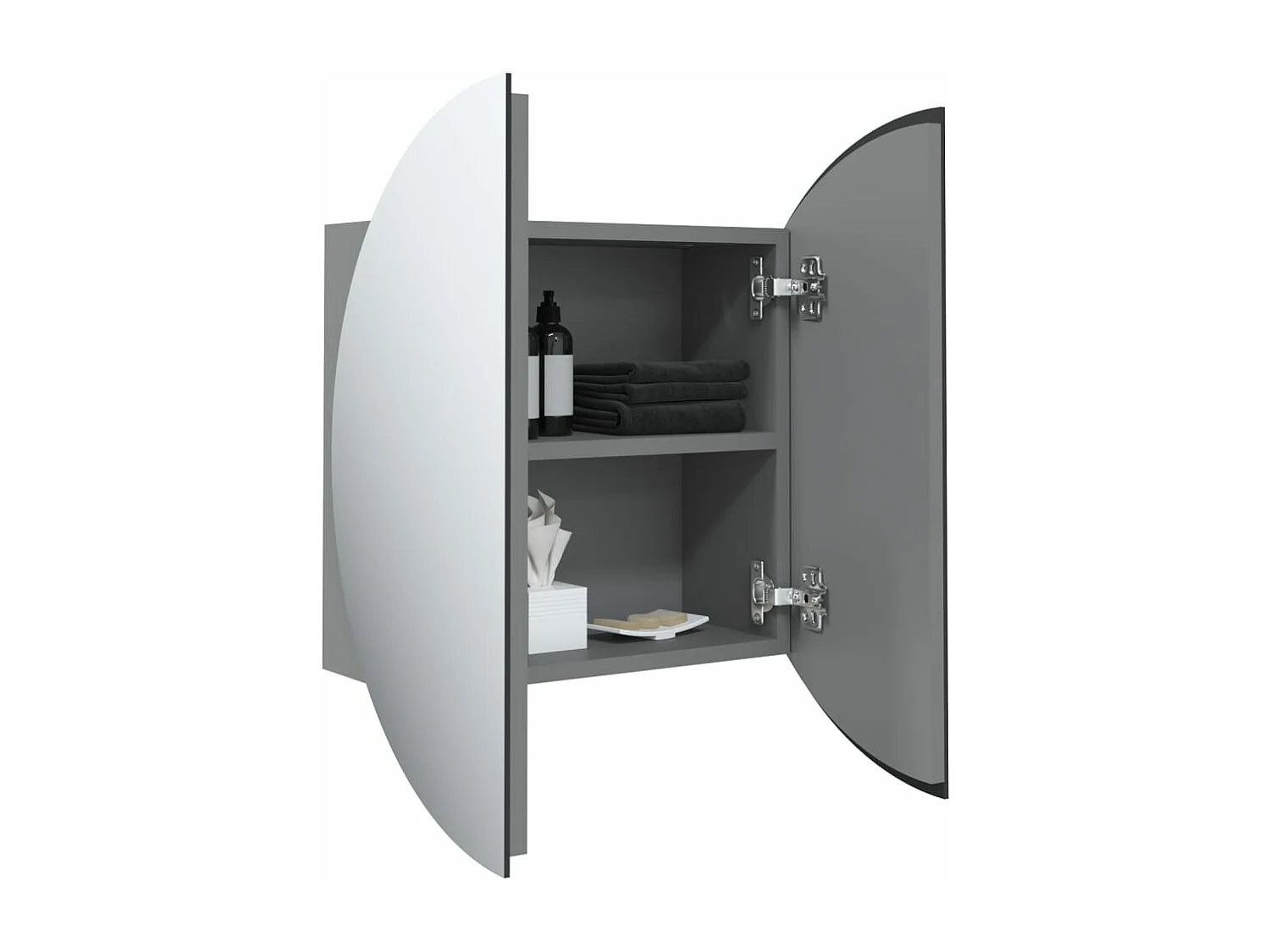 Armoire de salle de bain miroir rond et LED Gris 40x40x17,5 cm