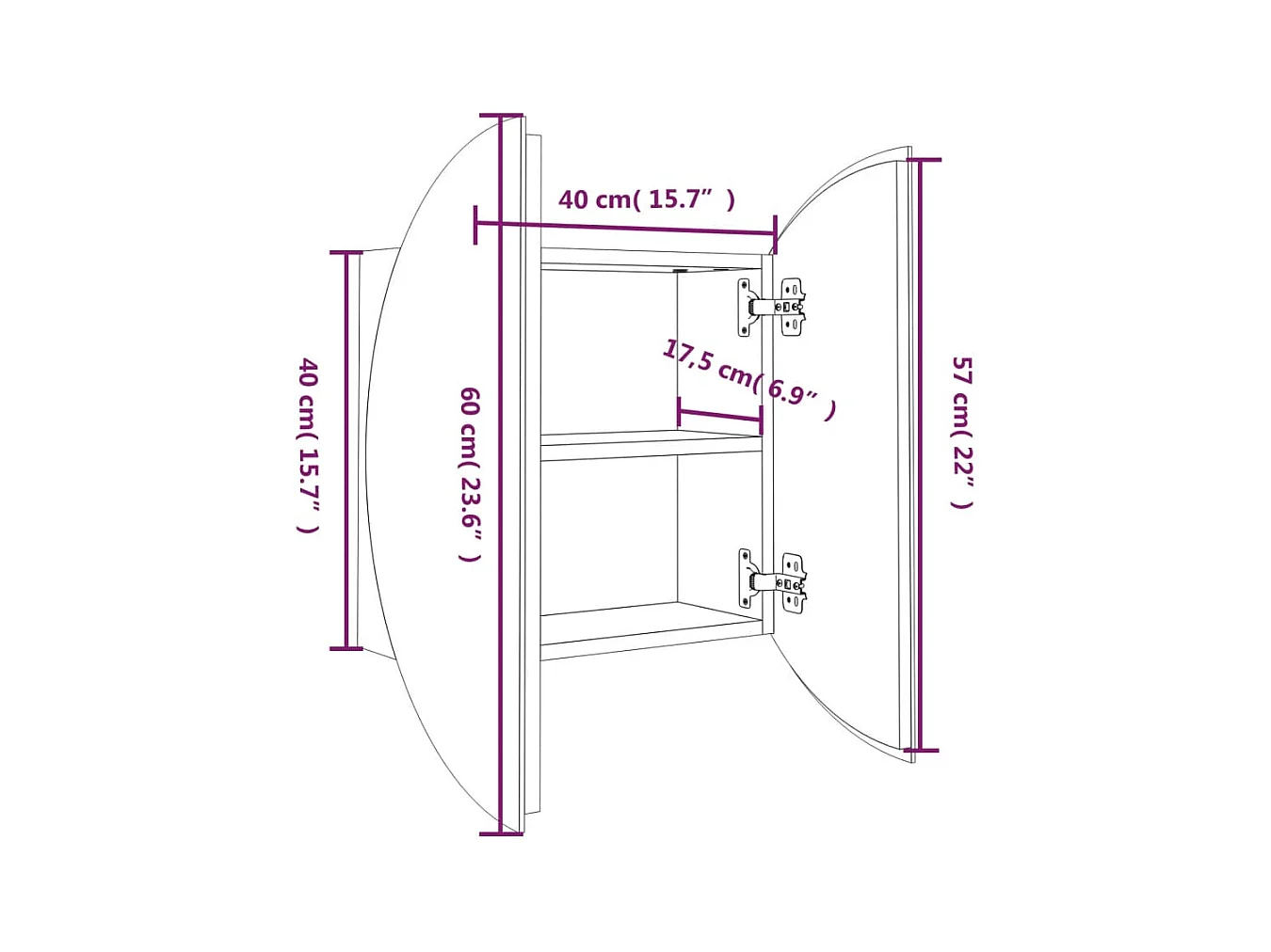 Armoire de salle de bain miroir rond et LED Gris 40x40x17,5 cm