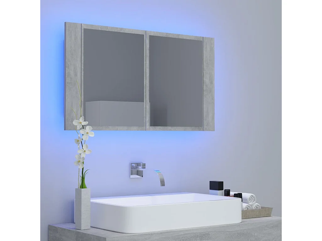 Armário espelhado casa de banho LED acrílico cinza cimento