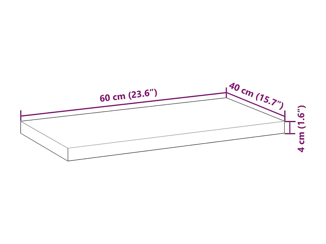 Encimera tocador baño madera maciza acacia sin tratar 60x40x4cm