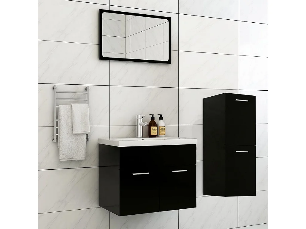 Badezimmermöbel-Set aus schwarzer Spanplatte