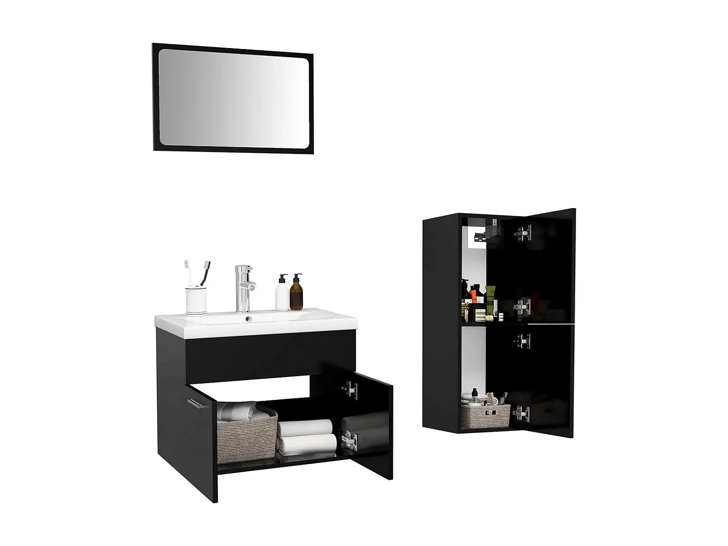 Badezimmermöbel-Set aus schwarzer Spanplatte