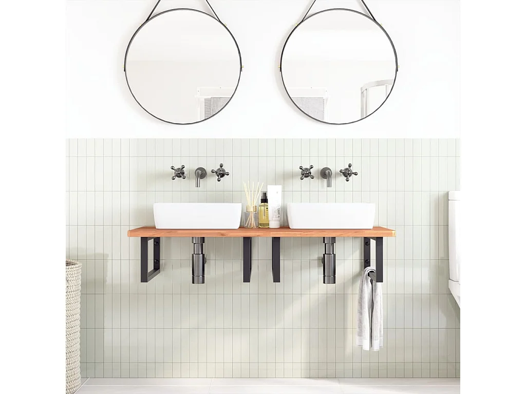 Étagère de vasque murale acier et bois massif de hêtre