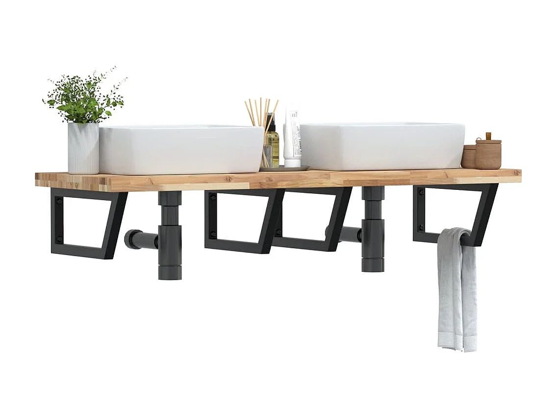 Waschbeckenregal Wandmontage Stahl und Akazienholz