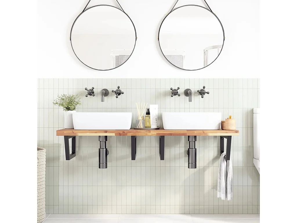 Waschbeckenregal Wandmontage Stahl und Akazienholz