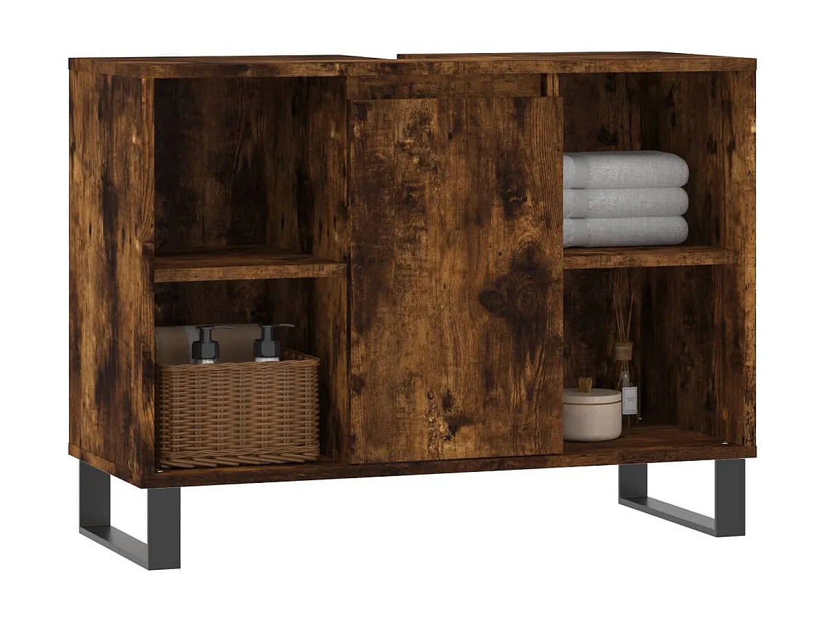 Armoire salle de bain chêne fumé 80x33x60cm bois d'ingénierie