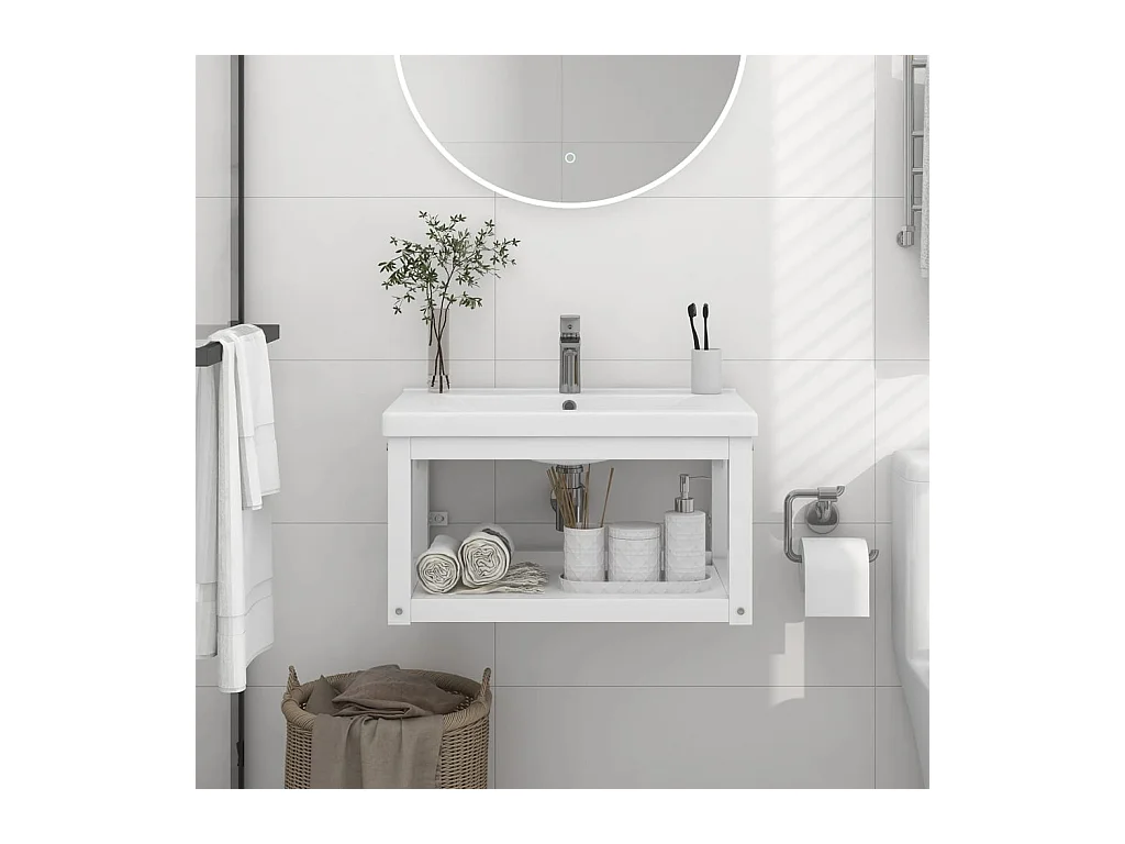 Cadre de lavabo de salle de bain mural Blanc 59x38x31 cm Fer