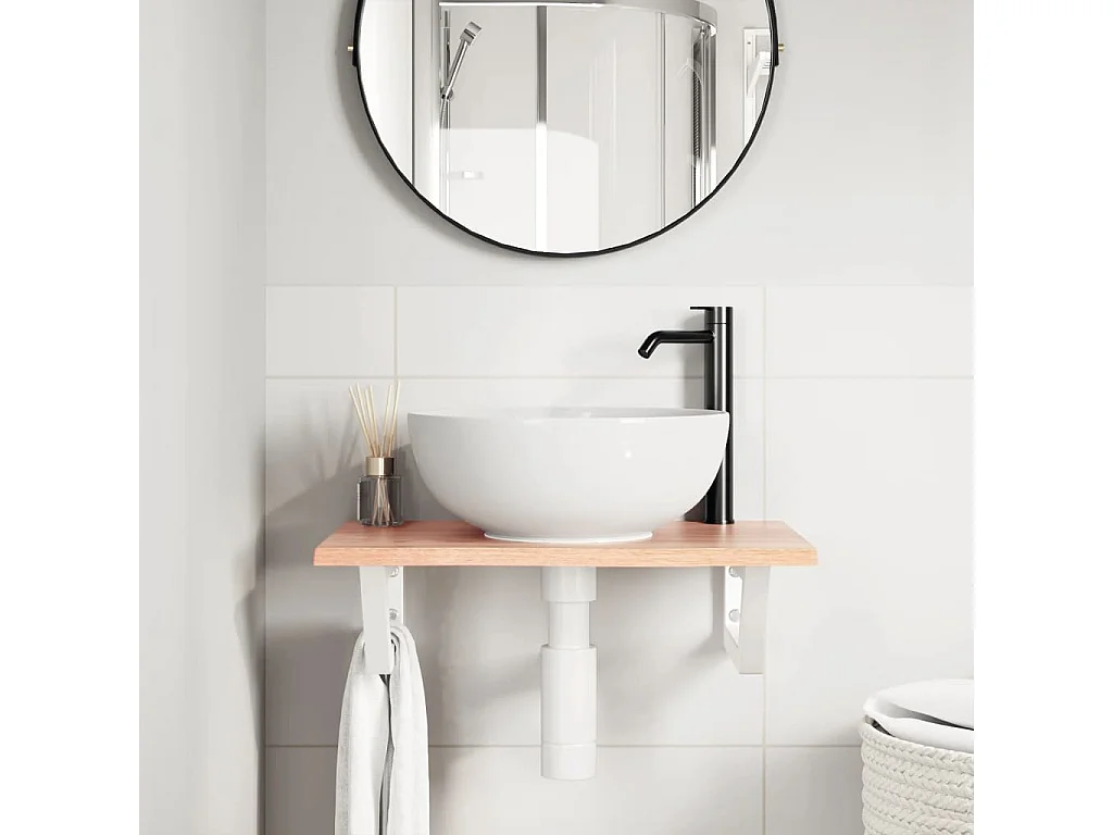 Étagère de vasque murale acier et bois de chêne massif