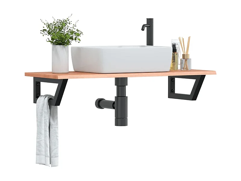 Étagère de vasque murale acier et bois de chêne massif