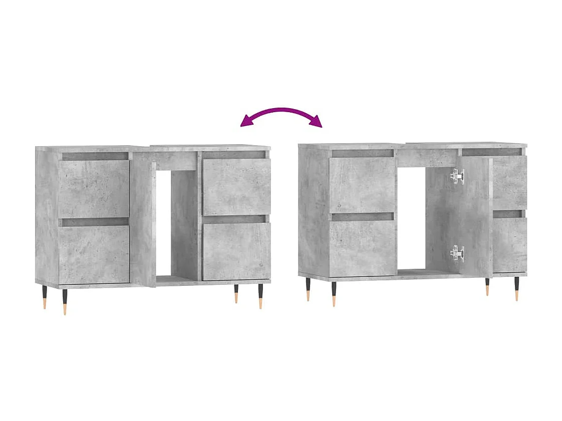 Armoire salle de bain gris béton 80x33x60cm bois d'ingénierie