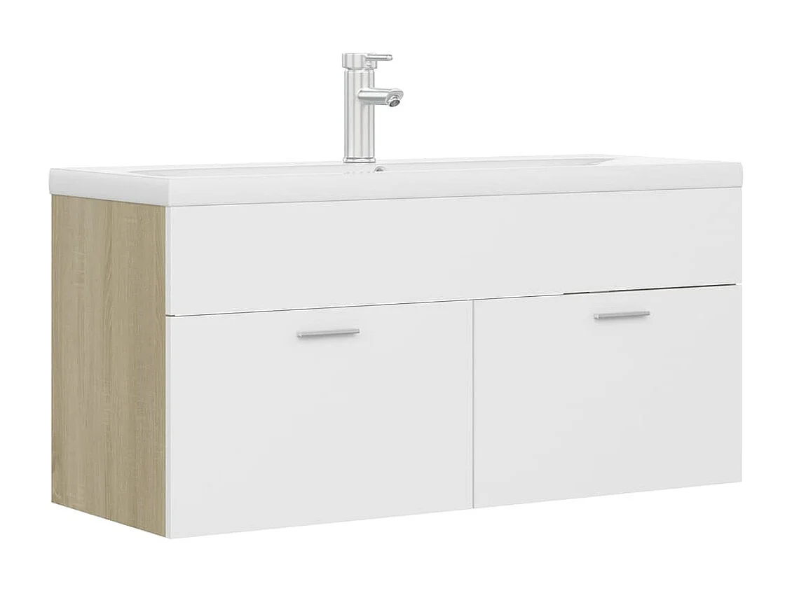 Armoire d'évier et lavabo intégré Blanc/chêne sonoma Aggloméré