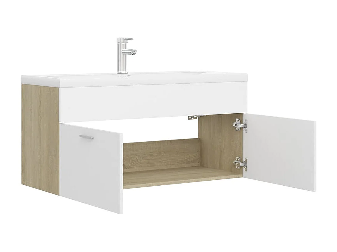 Armoire d'évier et lavabo intégré Blanc/chêne sonoma Aggloméré