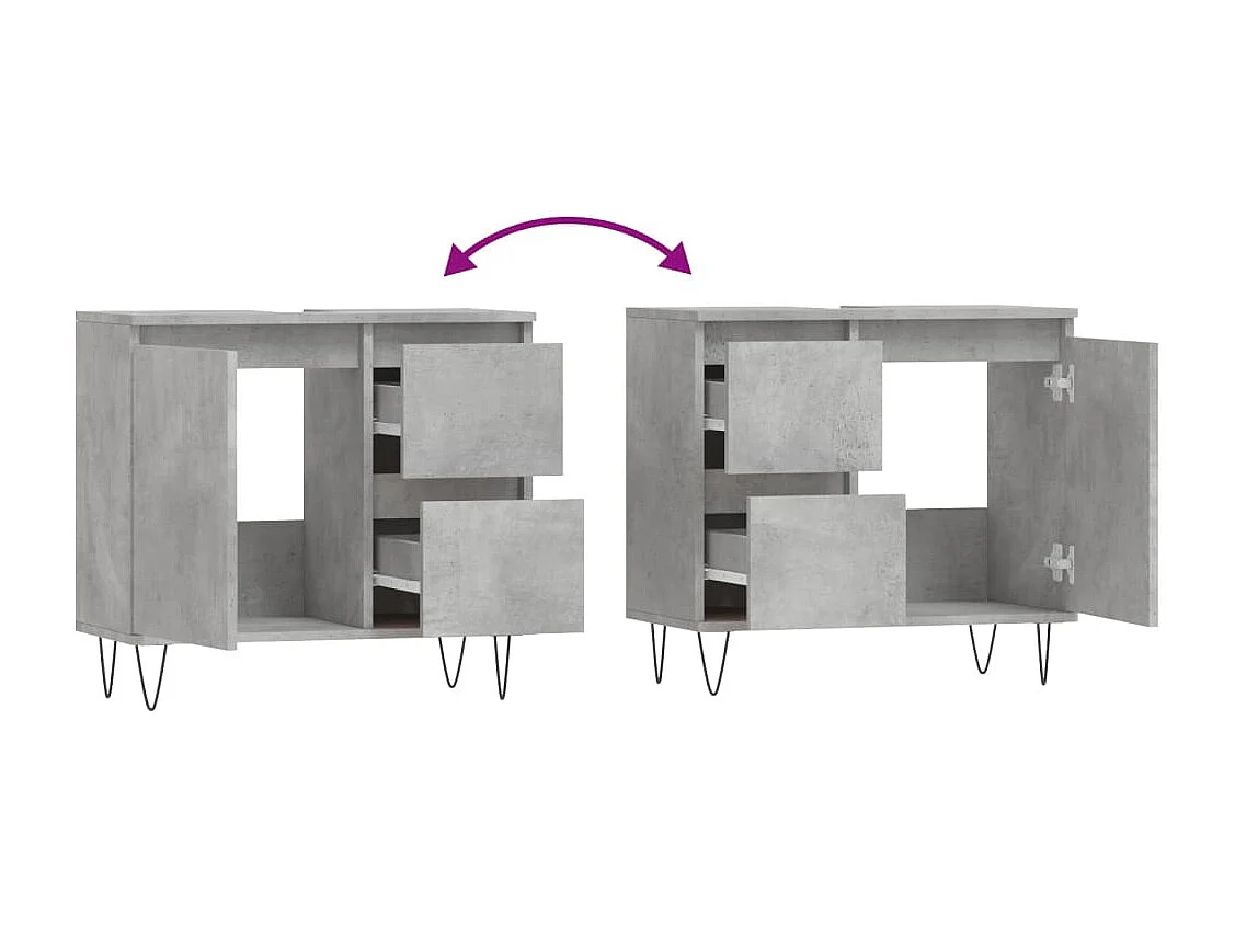 Armadietto da Bagno Grigio Cemento 65x33x60cm Legno Multistrato