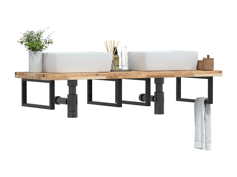 Waschbeckenregal Wandmontage Stahl und Akazienholz